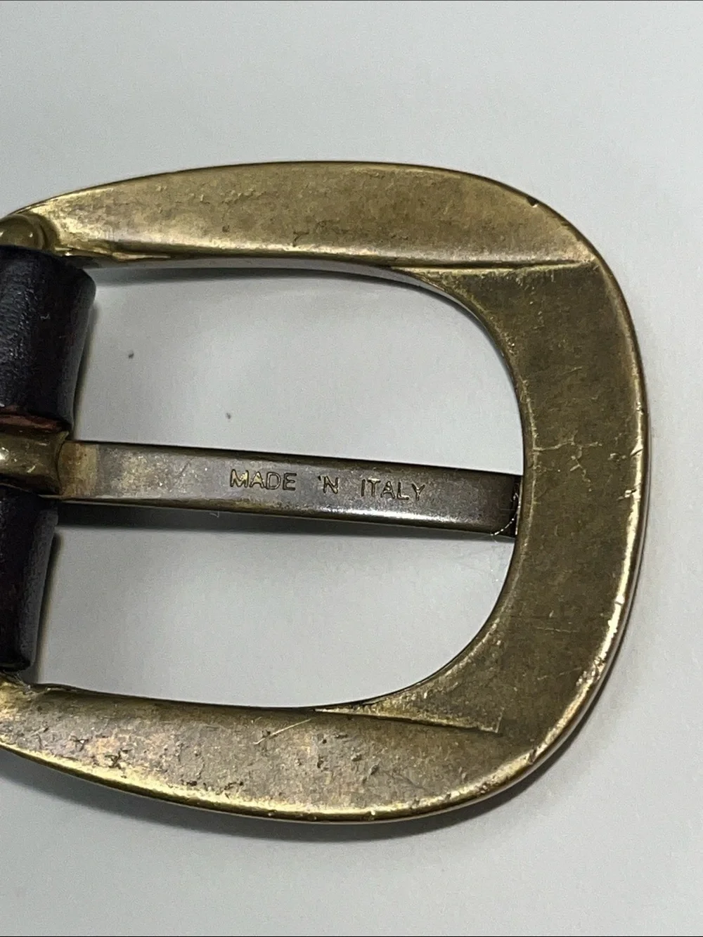 Source Unknown Black Woven Leather Belt with Brass Buckle
